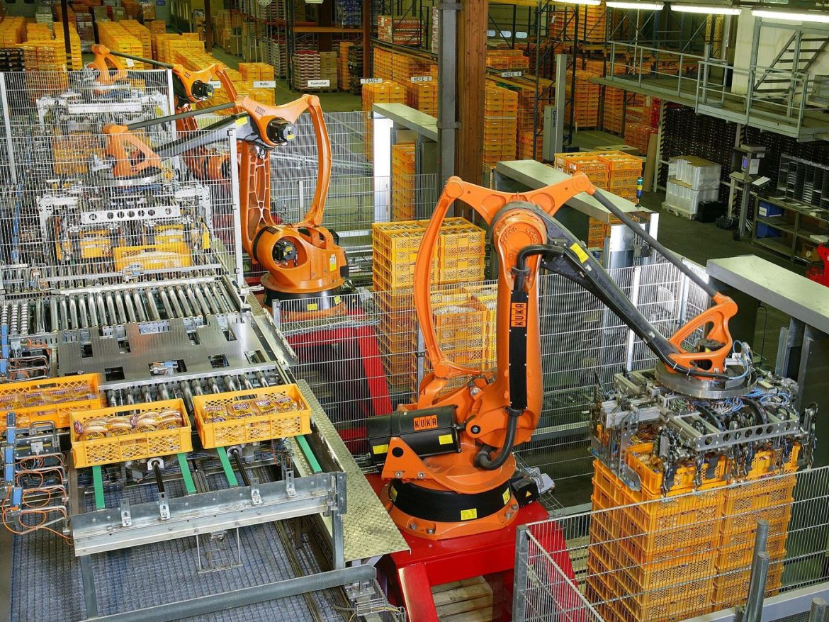 An industrial robot on a factory line